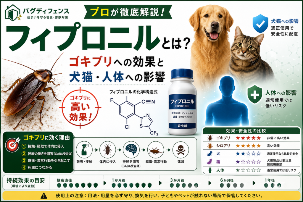 フィプロニルとは？ゴキブリへの効果と犬猫・人体への影響と効く理由をプロが解説