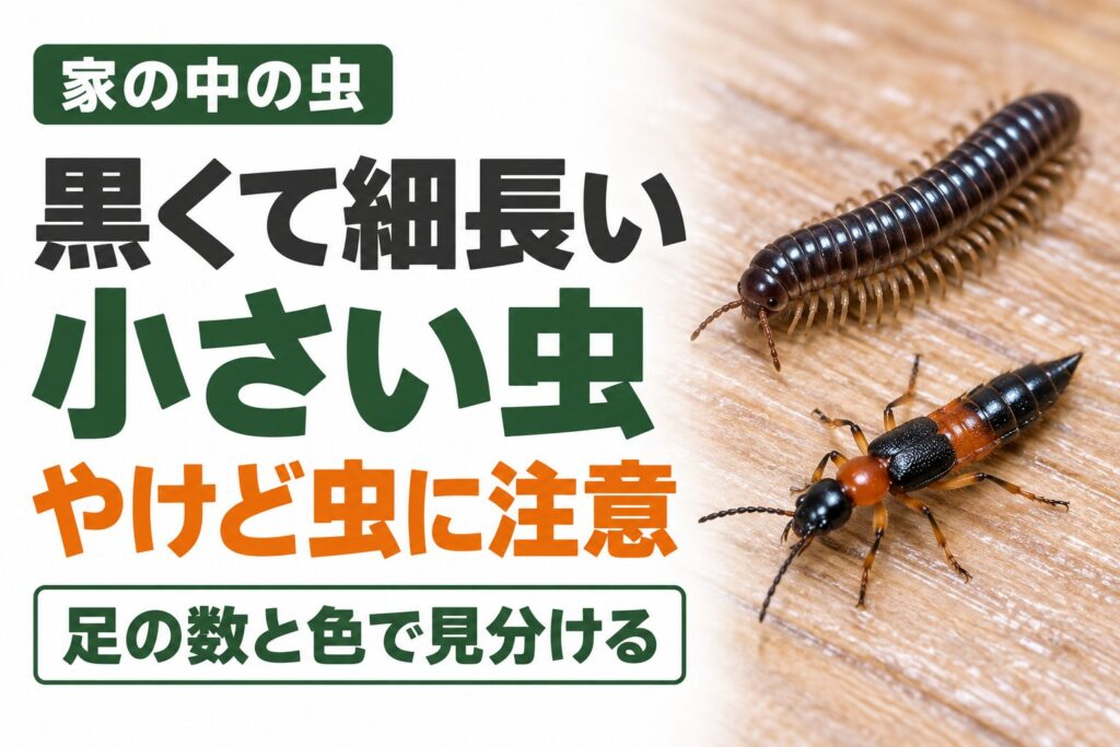家の中の黒くて細長い小さい虫の正体｜足の数と色で見分ける（やけど虫に注意）